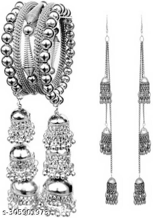 Silver ( bracelet & kashmiri silver jhumki earring )