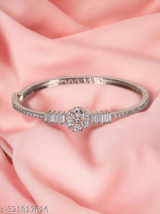 American Diamond Studded | Bangle Style Kada Bracelet for Girls | Interlock Closure | One Size Fits All | Gift for Women & Girls