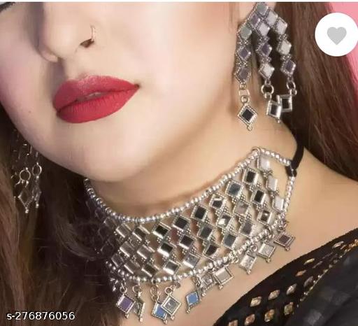 "Discover Unique Silver Oxidized Jewelry:, Necklaces, Earrings, Bracelet - High-Quality, Durable, and Edgy Pieces for Women Stylish and Sophisticated: Shop Our Collection of Silver Mirror Necklaces for Women (Mirror Necklace +Earrings)