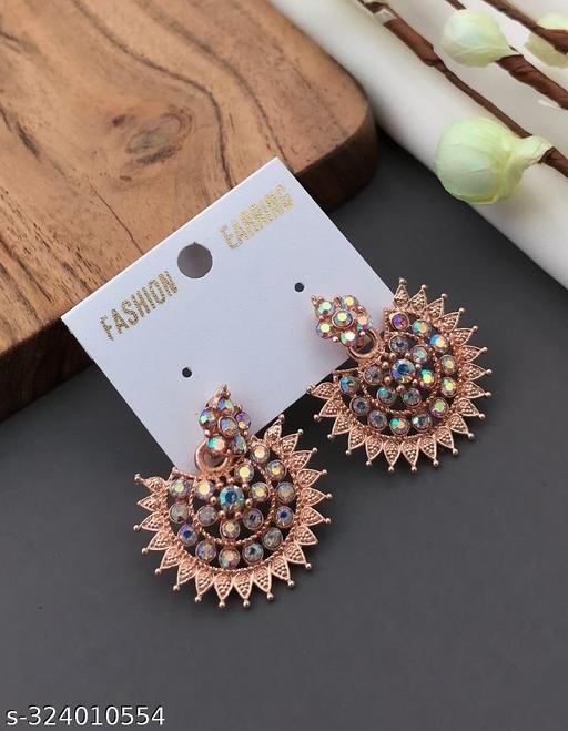 Fancy Rose Gold Plated Jhumkha Type Korean Designs Earrings for Women's & Girls