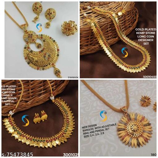 Designer-Gold-Plated-Long-+-Short-Coin-necklace-with-2-pendant-chain-combo