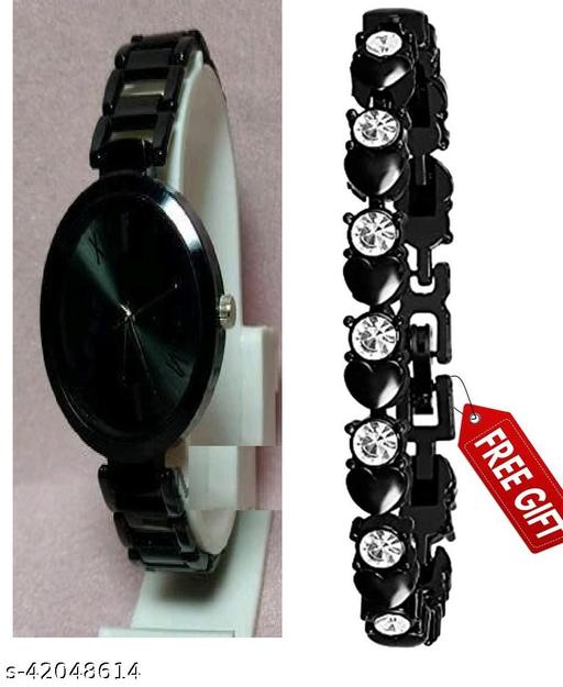 metal strap analog watch and bracelet combo for womem