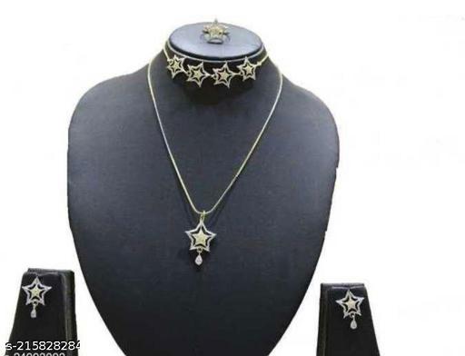 American-Diamond-Jewelry-Combo-Set-of-Necklace-Set-With-Earrings,-Bracelet-and-Adjustable-Finger-Ring