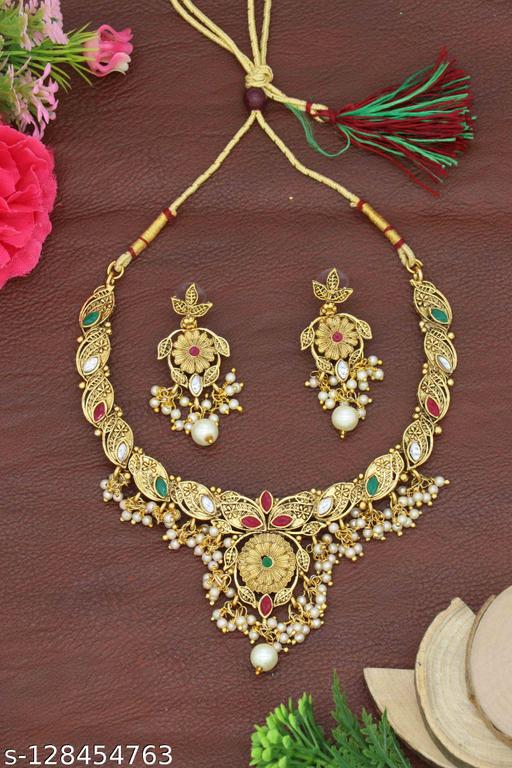 Gold-Plated-Matte-Finished-Beautiful-Necklace-Set-With-Earring-Suitable-On-Ethnic-Wear-and-a-Perfect-Gift-Option.