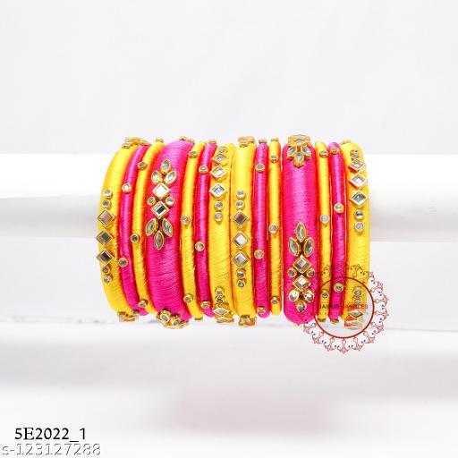 silk thread bangle dark pink and yellow colour