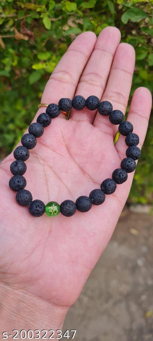 8mm black lava with green om Bracelet & Bangles