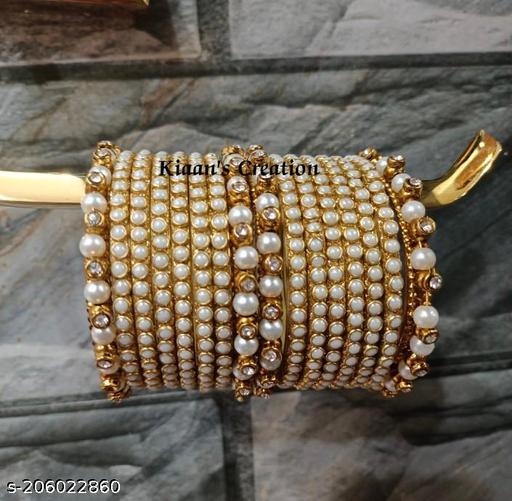 white pearl bangles with beautiful kangan Set