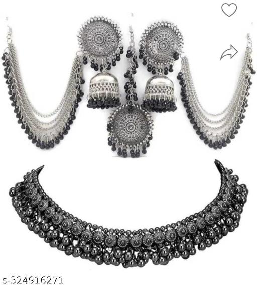 Trapon-Fashion-Bahubali-Maangtika-With-Oxidised-Choker-Set-For-Women-&-Girls-(Combo-Pack)