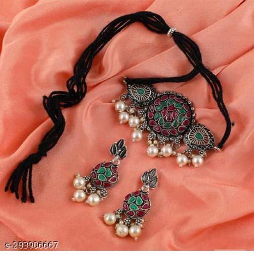 Oxidised-with-stone-choker-set