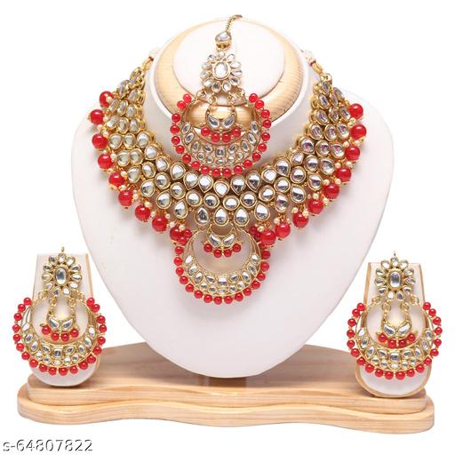 Red-colour-kundan-jewellery-set-for-women