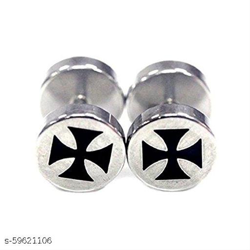 316L Stainless Steel Cross Fashion Logo Screw Barbell Ear Studs for Men