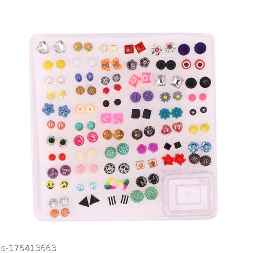 NAVMAV Jewellery Ear rings Stud Tops Earring for Women & Girls Multicolor Latest Stylish Combo Design Small Plastic Earrings Stoppers Backs Nuts Emoji Earing Kaan ka Top Ring For Ear Baby Birthday Gift 60pairs