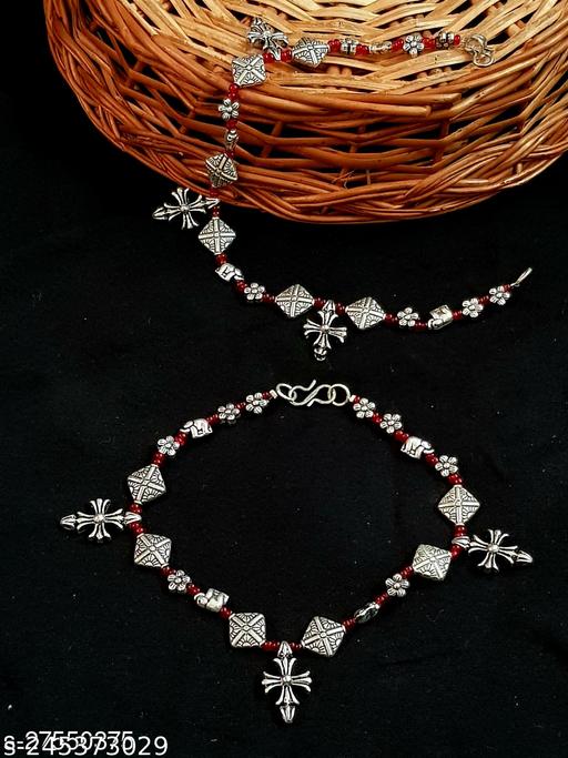 Oxidized Brass Charm Anklets