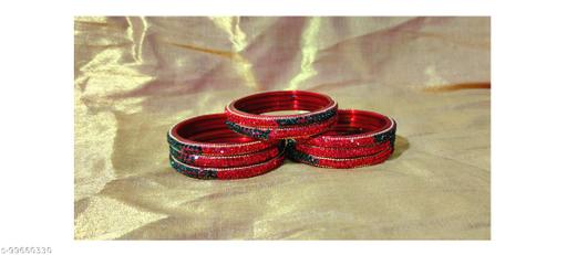 SET OF 8 RED-GREEN-GOLDEN STONE BANGLES IN GLASS
