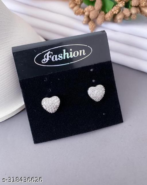 MANILEELA BRASS DESIGNER AMERICAN DIAMOND HEART SHAPE SILVER EARRINGS