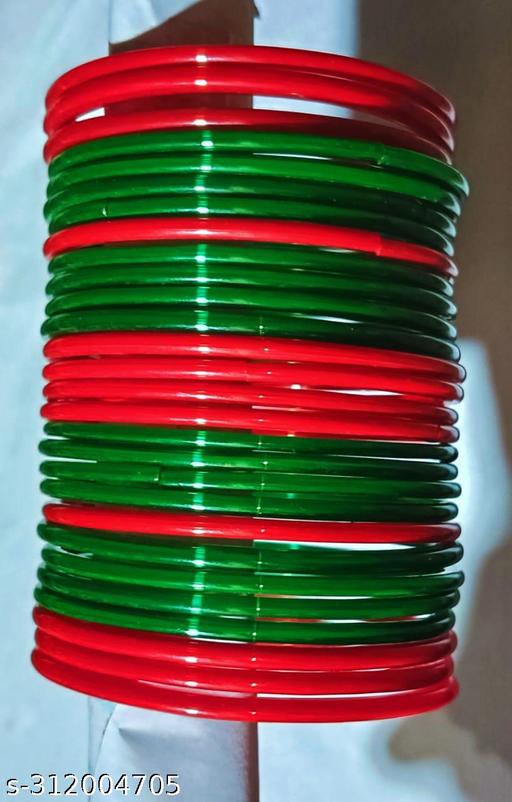 AQURIOUS Of An Indian Tradition This Sawan All Ladies Wearing Green Bangles Of Firozabad Will Enhance The Beauty Of Sawan Colour Red with green (24 Pcs)