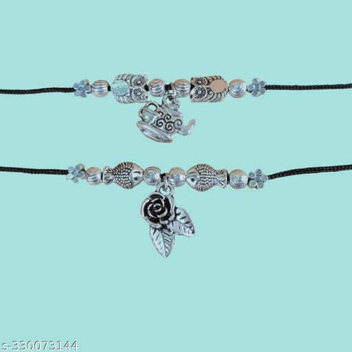 Combo pack of 2 oxidised silver plated ankletfor women and