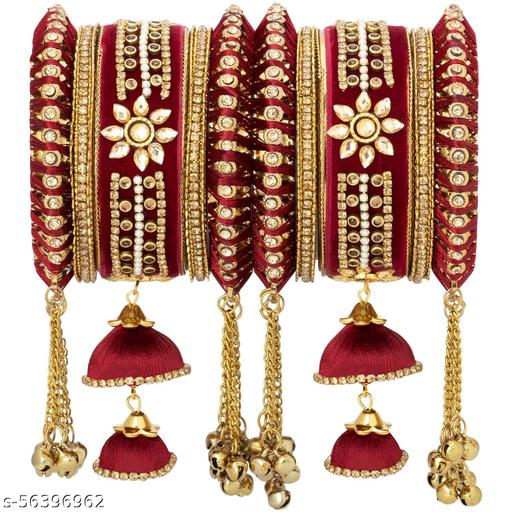 silk dori thread bangles set of 10 maroon double loom