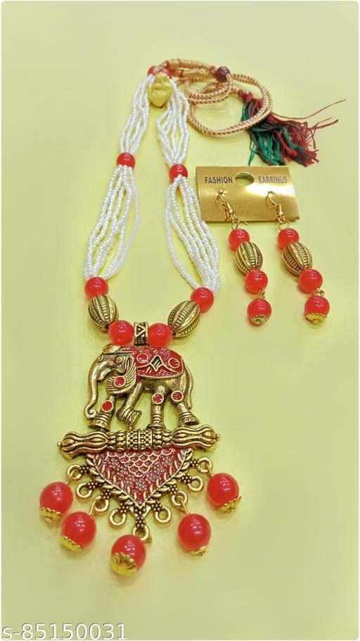 NEW-OXIDISED-LONG-PEARL-SET