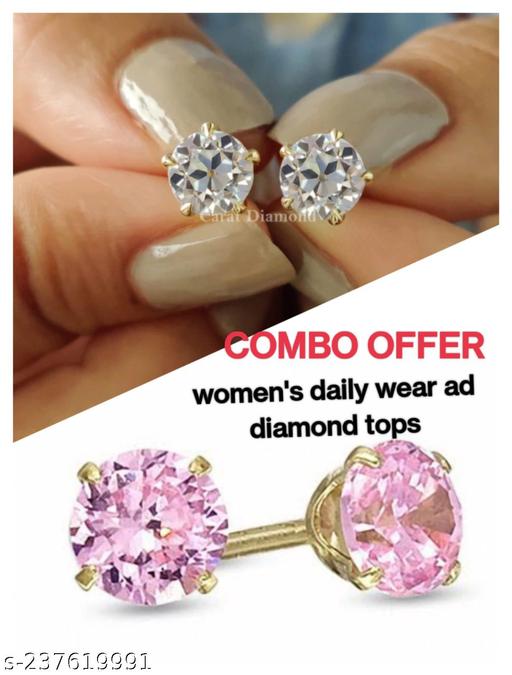 Gold Plated Shiny Cubic Zircon Single Stone Pink Stud Earrings for Girls and
