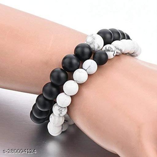 Long Distance Bracelets Relationship Friendship Couples His Hers Black Agate Onyx White Howlite Stones Healing Energy Strong Elastic Couples Distance Bracelet Classic White And Black Natural Stone Healing Reiki Feng Shui Beaded Bracelet