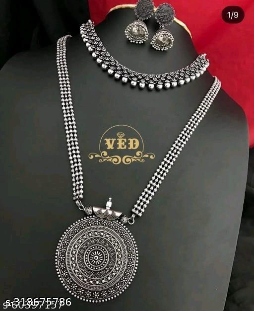 Beautiful-Oxodise-german-silver-2-necklace-combo(1-short-necklace-and-1-l-pandent-necklace)-set-with-jhumka-for-women-and-girls-by-Naman-ATS