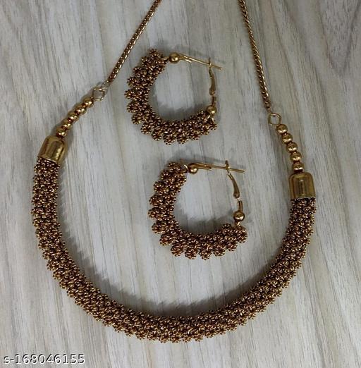 Brown-Choker-Jewel-Crystal-Shining-Stones-And-Gold-Plated-Necklace-/-Choker-Set-For-Women-/-Girls-(-Jewel-with-1-Pair-Of