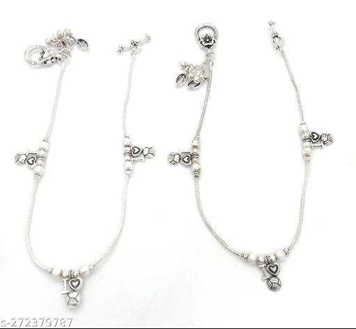 Zewar Eye-Catching German Silver Oxidised Anklets