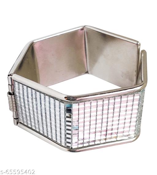 Paninaro Stone Work Oxidized Silver Adjustable 1 Pair Bangle for Women/Girls