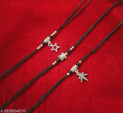 Stylish Silver-Plated For Single Leg Set of 3 Cotton Dori Anklet (Pack of 3)