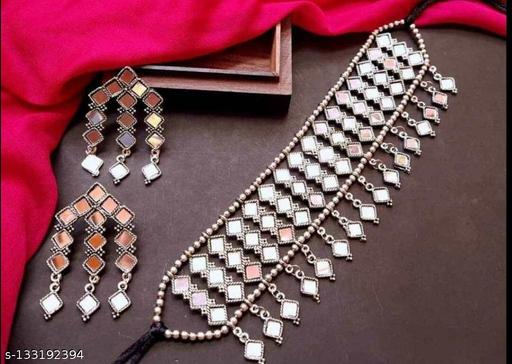 Oxidised-Mirror-Chocker-With-Earrings