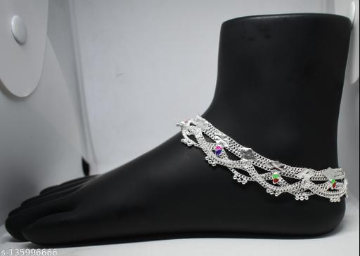 White Metal Traditional Payal(Set of 2)| Anklet for Women & Girls with Silver PLating|Indian Traditional White Metal Anklets Payal Pair for Women/Girls