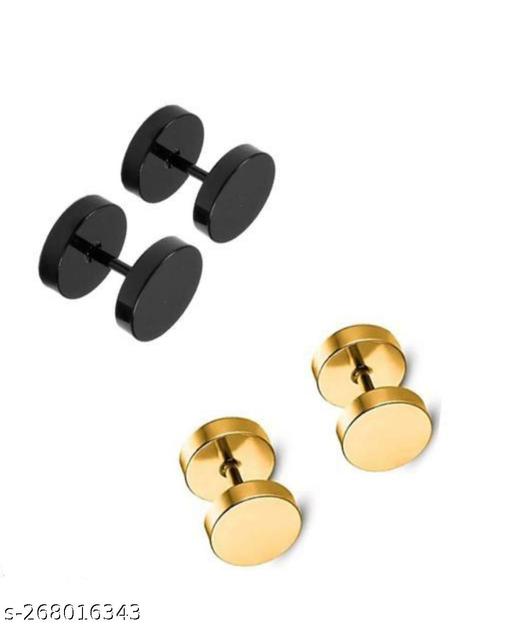 STAINLESS STEEL DUMBBELL STUD EARRING FOR MEN'S & WOMEN'S (PAIR OF 2)