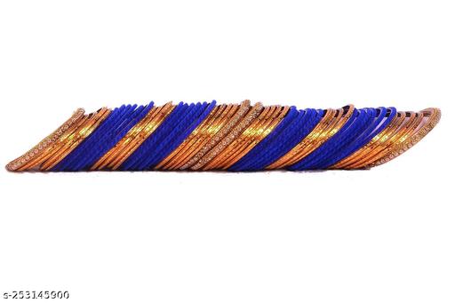 Stylish Latest Collection Fashion Jewellery Glossy Finished Metal Velvet Metal Bangles Occasion Of Wedding Birthday Parties & Function Bangles Combo Set For Women And Girls (Blue And Golden)