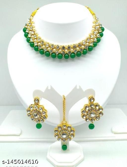 Queen-Arts-Alloy-Light-Weight-White-Green-Jewellery-Set
