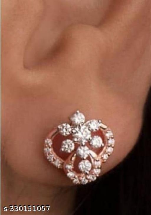 Fancy Stylish Rose American Diamond Gold Plated Earrings | earring | earrings | earrings long | earrings set | earrings design | earrings for women stylish | earrings for womens | earrings for women | earrings for girl | earrings for girls | studs |