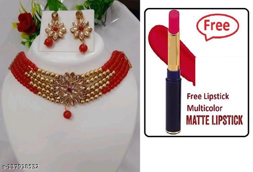Preeti-Alloy-Red-star-jewellery-set-with-Multicolour-Matte-Lipstick