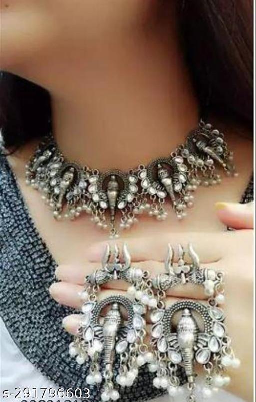 Traditional-Afghani-Silver-Oxidised-Choker-Necklace-Set-For-Women-&-Girls
