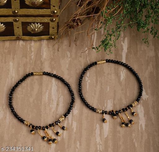 Pari Dot And Stone 300 Black Anklets