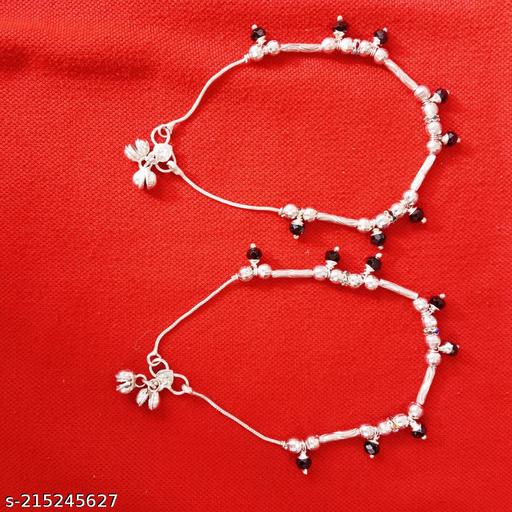 silver anklets with black beads kolusu