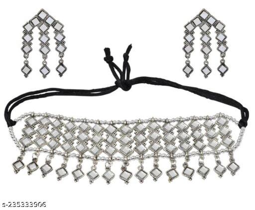 Silver-Oxidised-Jewellery-Set-Traditional-Threaded-Choker-Necklace-Set-For-Women-And-Girls-(Silver)