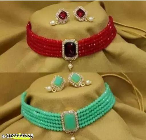 Crystal-Necklace-Set-Combo-Set-Alliance-Fancy-Mint-Green-And-Red-Combo-Crystal-Choker-Jewellery-Set-(Pack-Of-2)
