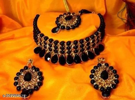 Print-Heart-New-Fancy-Latest-Black-Patva-Wadding-Jewellery-Set-For-Womans-Girls-with-1-Necklace,-2-Earrings,-1-Bracelet-and-1-Finger-Ring-for-Women-for-Haldi-Mehndi,-Engagement,-Baby-Shower--Gold-Black