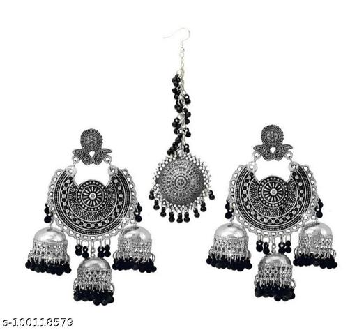 Elite-Padmavat-Jhumka-with-Earring-For-Girls-and-Women.-(Black-Color)