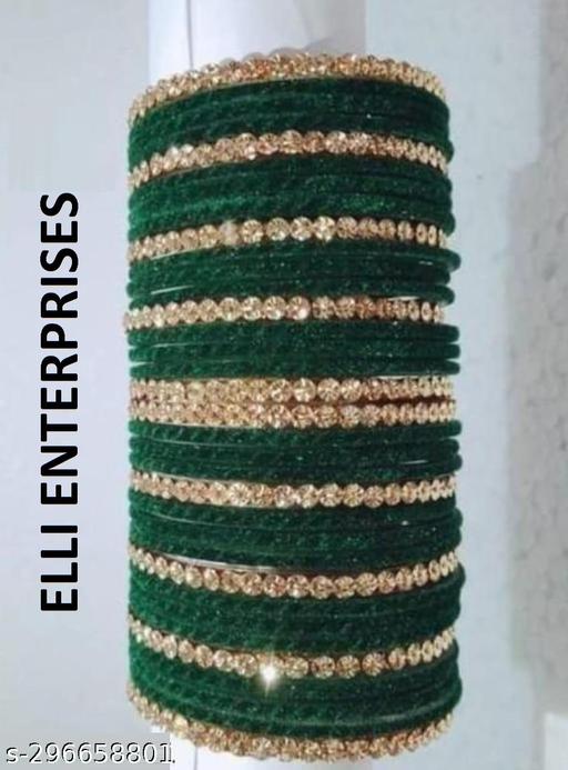 RBPLGOLD Presents "Colorful Glamour: 34-Piece Glass Bangle Set with 24 Velvet Bangles and 10 Stone Bangles"