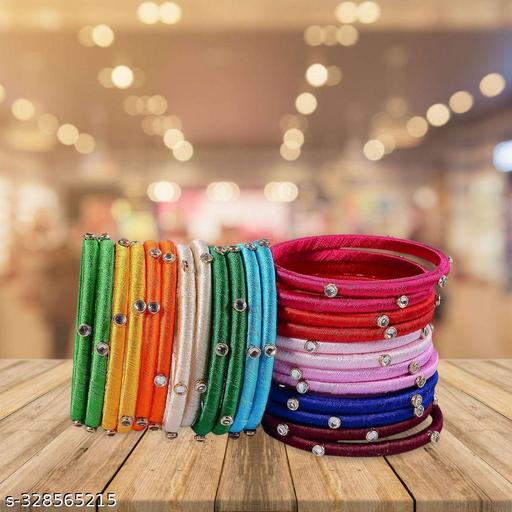 IJYA Silk Thread 24 PC Multi Color Handmade Bangles Set