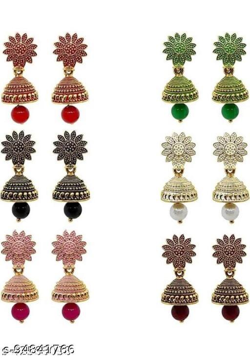 Stylish Jhumka For Women And Girls ( Pack Of 6 ) || Designer "Traditional Golden Marriage Jhumkis" Earrings Combo For Ladies Women Enamel, Alloy, "Metal Jhumki Earring"