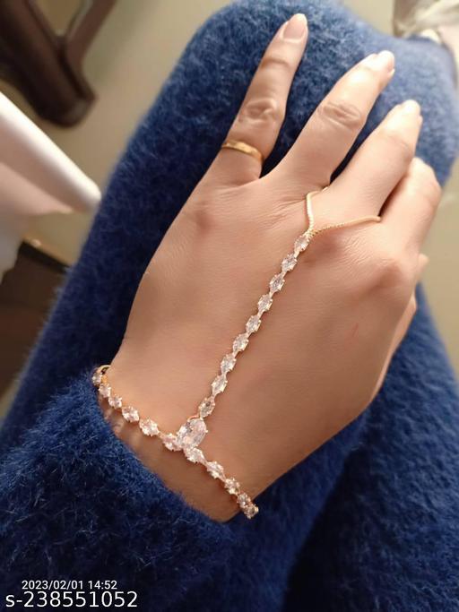 RPRM Fancy Beautifull Amrican Diamond Finger Ring Bracelet Hath Panja Hath Phool For Girls & Women's
