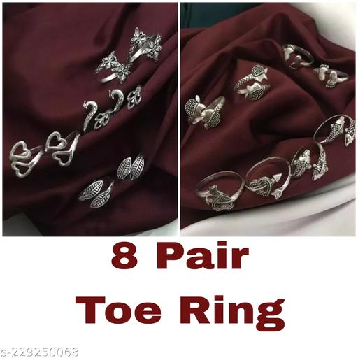 Womens 8 Pair Combo OF Toe Rings Latest Designs German Oxidised