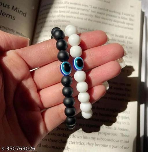 : Bracelets Multi Layer Stone Beads Couple-Combo Matching Best Friend Relationship Couple Bracelet WITH WHITE & BLACK COLOR EVIL EYE 2 Pcs HK